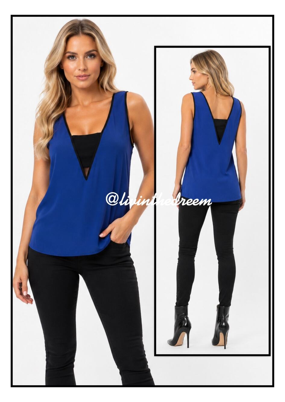 Express Blue With Black Trim Dressy Tank Top SZ M $69
